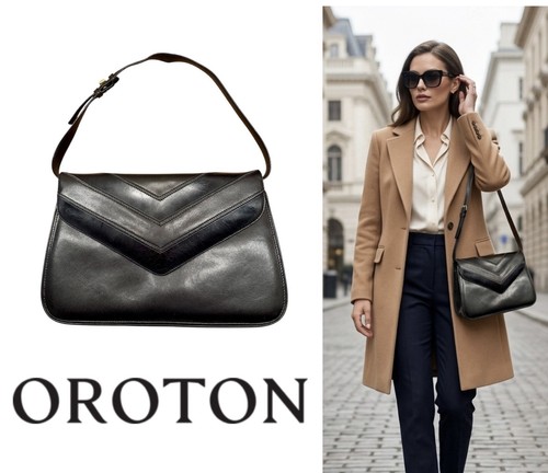 Oroton black leather shoulder - black,