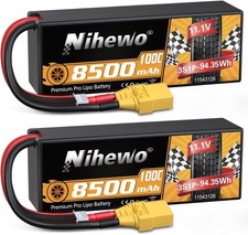 Niwewo 3S Lipo Battery, 2Packs RC Battery 11.1V 8500Mah 100C 3S LIPO XT90