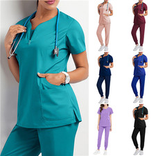 Ladies Medical Scrub Doctor Uniform Workwear Nurse Dentist Hospital Pant Top Set