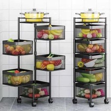 5-Tier 360° Rotating Kitchen Storage Cart – Durable Metal Mesh Shelving Unit 