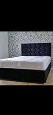 Plush Black Double Bed Frame And HeadBoard With Storage Drawers and Bed Feet
