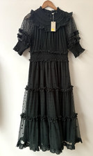 BODEN DARK GREEN  TULLE RUFFLE POLKA DOT MAXI  DRESS  UK 12