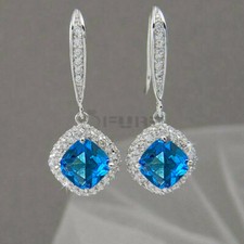 Elegant Square Drop Dangle Cubic Zirconia Bridal Earrings 925 Sterling Silver