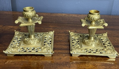 Antique brass candlesticks - antique,