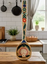 Vintage Large Folk Art Hand Painted 39cm Wooden Spoon Wall Art 111g