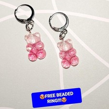 PINK/CRYSTAL GUMMY BEAR HANDMADE EARRINGS