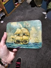 Antique Tin With Ship And Sea