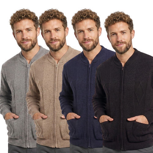 Mens zip cardigan diamond knit - zip,