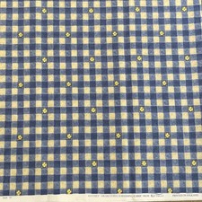 Vintage RECTELLA Printed Cotton Fabric Check Pattern ANTIBES Blue 2.2M Squared