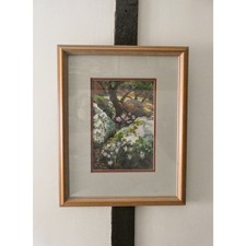 Jill Olenski Original Mixed Media Painting Landscape Flowers Trees Framed Art