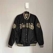 Primark NBA Jacket Mens Large Chicago Bulls Black Gold Satin Varsity