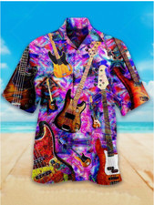 Men's Bass Guitar Heavy Metal Vintage  3D Hawaii Shirt  HALLOWEEN GIFT US SIZE