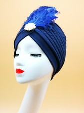 Blue & Ivory Feather Turban