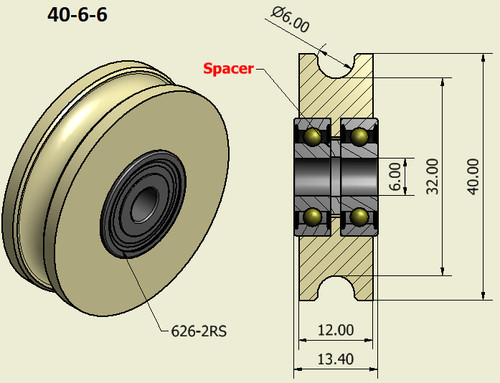 40mm nylon pulley wheel with - 40mm,
