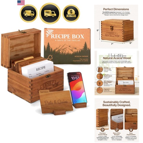 Wooden recipe card box - wooden, with