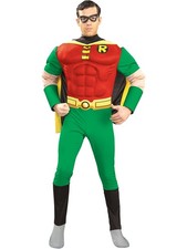 Mens Robin Costume Deluxe Muscle Chest Superhero DC Batman Adult Fancy Dress