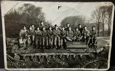 WW2 Tank Crews sitting on Churchill Tank named " RAIDER " Real Photo Postcard