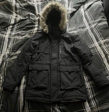 M&S Navy Blue Fur Hood Padded Parka Coat Ages 13-14 Years Unisex