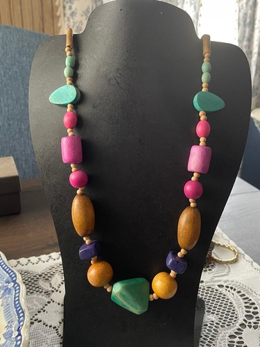 Long colourful wooden bead - long,