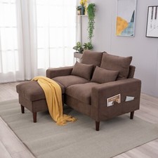 2 Seater Linen Fabric Love Seat Sofa Armchair with Footstool Couch