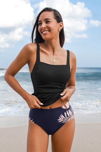 Cupshe black tankini floral - black,