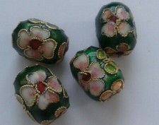 4 Cloisonne Beads, Green/Pink