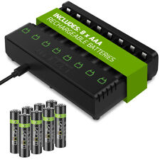AA AAA Rechargeable Batteries with Charging Dock | High Capacity 2100mAh 800mAh
