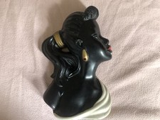 VINTAGE MID CENTURY / ART DECO ARNOVA 487 CHALKWARE LADY HEAD BUST WALL PLAQUE