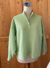 Yacco Maricard Pintuck Boxy Top Size 2 Chest 48in Light Green Cotton Long Sleeve