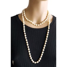 120cms 47" Cream Faux Pearl Bead Long Statement Necklace Costume Jewellery Class