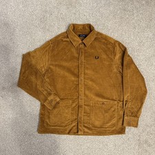 Fred Perry Corduroy Overshirt Jacket Mens Large Caramel Brown Cord Chore Coat