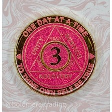 3 Year Alcoholics Anonymous Medallion Pink Gold Plated AA Sobriety Chip Coin