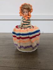 Vintage Knitted Doll Toilet Roll Holder Multi Coloured Homemade Cover Xmas Gift