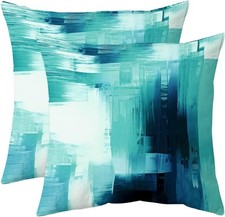 QUALKNOY Set of 2 Velvet Teal Cushion Covers 18"x18" Modern Abstract Art Painti