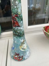 Christmas Glass Vase Hand Painted Original Unique 60 Cm Long Glazed With Light