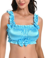 Satini Sissy Frilly Ruffled Fitted Silky Satin Lingerie Bralette Sizes S to XXL