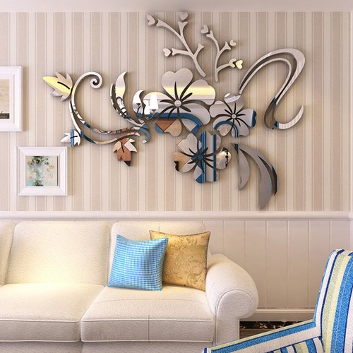 Flower mirror wall sticker - 3d,