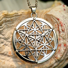 Flower of Life Pendant Merkaba Star 30 Inch Necklace Statement Sacred Geometry