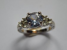 PRETTY  CLEAR STONES SILVER  925   RING  -   Size   M -  4g