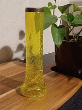 Mid-Century Empoli Style Yellow Crackle Glass Bud Vase 19 cm Hand-Blown MCM