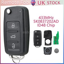433MHz 3 Button Flip Remote Key Fob 5K0837202AD for VW Golf Mk6 Beetle Caddy Eos