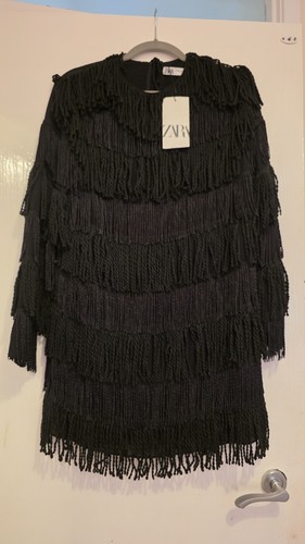 Zara black fringe tassel mini - zara,