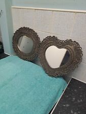 Pair of Retro Plastic Guilded Framed Matching Mirrors / Oval / Love Heart Shape
