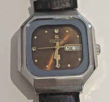 Ricoh Watch Vintage Brown 1970s Look square japan Automatic Date And Week Day