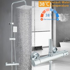 Bathroom Thermostatic Exposed Shower Mixer Twin Head Large Bar Set Square Valve