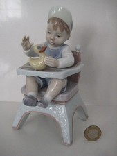 LLADRO PORCELAIN FIGURE 6300 RUBBER DUCKY BOY CHILD IN HIGHCHAIR WITH DUCK TOY