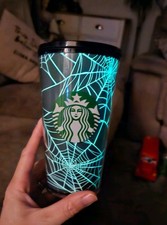 Starbucks Halloween Glow In The Dark Cob Web Spider Tumbler Cup Straw 16oz 