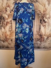 Vintage 80s Otaheite Honolulu Hawaiian Muumuu Dress Size L Blue Floral