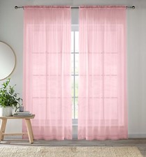 Enhanced Living Pink Plain Woven Voile Slot Top Curtain Panel Pair (57x48 Inch)