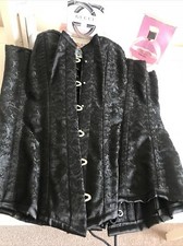BONED CORSET SIZE 28(14) BLACK BROCADE FULLY LACED AND MODESTY PANEL